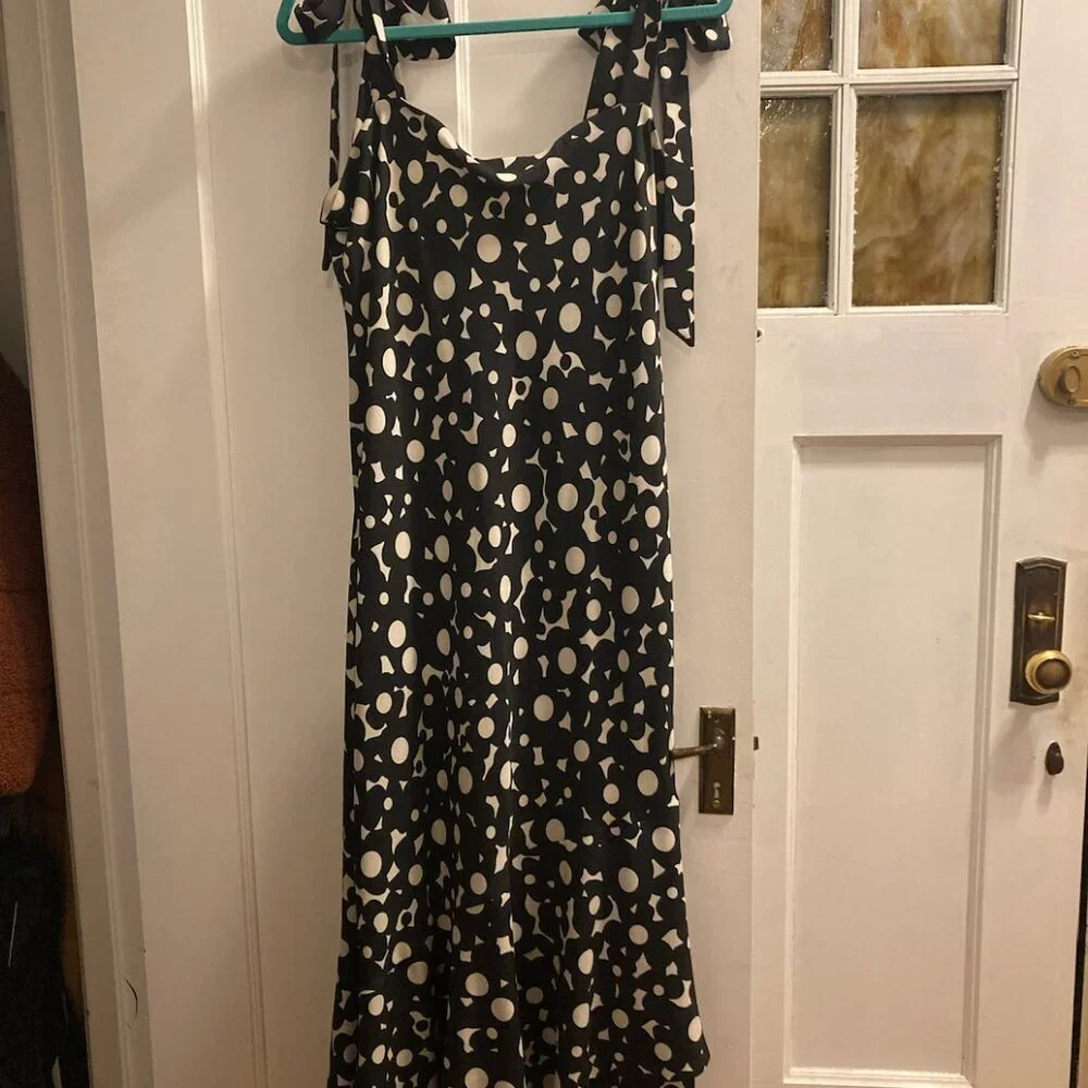 Anthopologie Hutch Flounced Shoulder-Tie Midi Dress Black & White XL - Picture 2 of 6